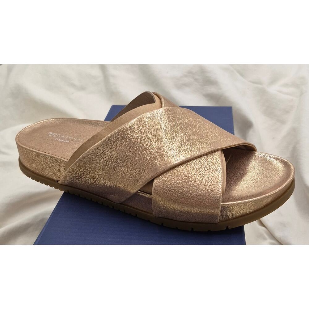 Rockport Rose Gold Cross-Band Slide Sandals